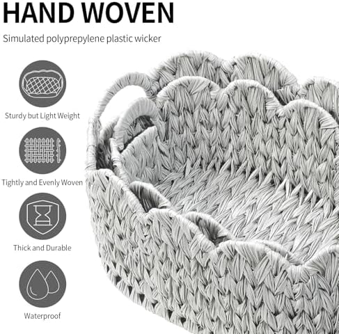 Set of 2 Scalloped Baskets, Small Wicker Baskets for Gifts, Grey - Image 5