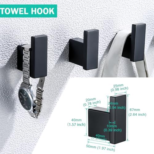 Matte Black Bathroom Hardware Accessories Set 4 Pieces Bath Towel Bar Set with 18 Inch Towel Bar,Toilet Paper Holder,Towel Hooks,SUS 304 Stainless Steel Wall Mounted Bathroom Towel Rack Set - Image 4