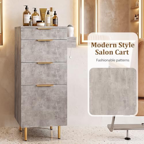 OmySalon Salon Station for Hair Stylist, 4‑Drawer Barber Storage Cabinet with Hot Tool Holder, Adjustable Shelf, Salon Organizer for Barbershop, Beauty Spa Equipment, Grey - Image 7