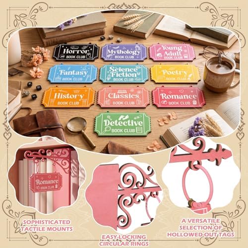 Yalikop 10 Set Book Shelf Dividers Decor, Hanging Shelf Sign with Brackets - Image 3