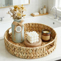 Round Water Hyacinth Serving Tray with Built-in Handles, Hand Woven Rattan Basket for Breakfast, Coffee, Tea, Snacks & Fruit, Decorative Storage Organizer, 13 Inch by Suptinwear