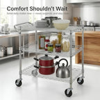 Finnhomy 3 Tier Heavy Duty Commercial Grade Utility Cart, Wire Rolling Cart with Handle Bar, Steel Service Cart with Wheels, Utility Shelf Plant Display Shelf Food Storage Trolley, NSF Listed - Image 7