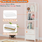 Furnulem 4-Tier Corner Shelf,White Narrow Bookshelf with 2 Storage Drawers - Image 4
