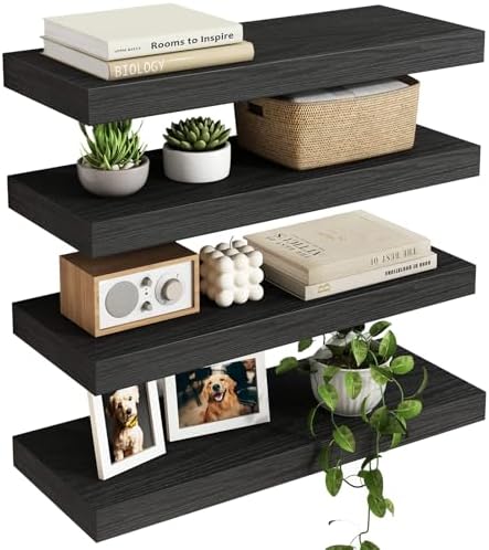 Fixwal Floating Shelves for Wall Decor (Black, Set of 4, 15.7 Inch) by Fixwal