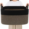 96L Laundry Basket with Handles, Extra Blanket Basket, Black/Jute by HZFTJOY