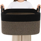 96L Laundry Basket with Handles, Extra Blanket Basket, Black/Jute by HZFTJOY
