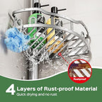 HAMITOR Shower Caddy Tension Pole: Rustproof Quick Install Standing Corner Bathroom Organizer Shelf on Floor for Renters - 4-Tier Large Capacity Storage Rack with Soap Holder for Apartment -Silver - Image 2