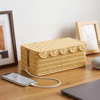 Novabright Rattan Cable Management Box with Scalloped Lid, Natural by Unknown