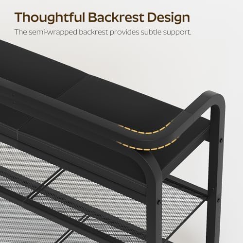 YATINEY Shoe Bench with Backrest, Entryway Bench, 2-Tier Shoe Rack with PU Padded Seat, Upholstered Shoe Storage Bench with Back, for Hallway, Entryway, Foyer, Bedroom, Black HX04BB - Image 4