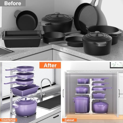 MUDEELA 8-Tier Heavy Duty Pots and Pans Organizer for Cabinet, 20.8"H White - Image 7
