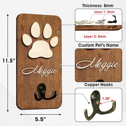 Personalized Dog Leash Holder Wall Mount, Pet Harness Hanger, Dog Collar Organizer for Entryway, Key Rack for Wall Decorative, Memorial Cat Leash Holder for Wall, Pet Loss Gifts, Home Decor - Image 2