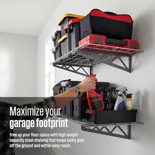 SafeRacks Steel Garage Wall Shelves 2-Pk w/Hooks, 500lb, Hammertone (18x48) - Image 4
