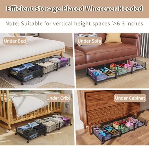 47.2'' Long Under Bed Storage on Wheels, 57.6L Large Capacity Rolling Under the Bed Storage Containers, Tool-Free Assembly Foldable Underbed Shoes Clothes Toy Drawers - Image 3