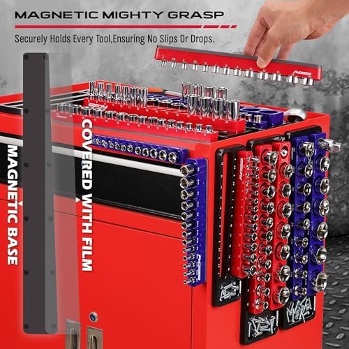 Magnetic Socket Holder Organizer Set: 6-Piece Detachable 1/2 3/8 1/4 Drive Sockets Storage Tray Magnetic Socket Organizer Tool Box Drawer Tool Box Organizers Storage Metric SAE (Sockets Not Included) - Image 3