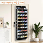 KEEPJOY 20-30 Pairs Over the Door Shoe Organizer, Mesh Hanging Shoe Rack for Door Storage with 20 Wide Deep Pockets,10-Tier Black Door Shoe Holder Fits Sneakers, Boots. - Image 4