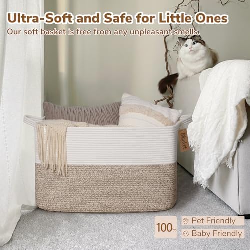 Goodpick 75L Extra Large Woven Rope Blanket Basket, Rectangle, Light Brown - Image 6