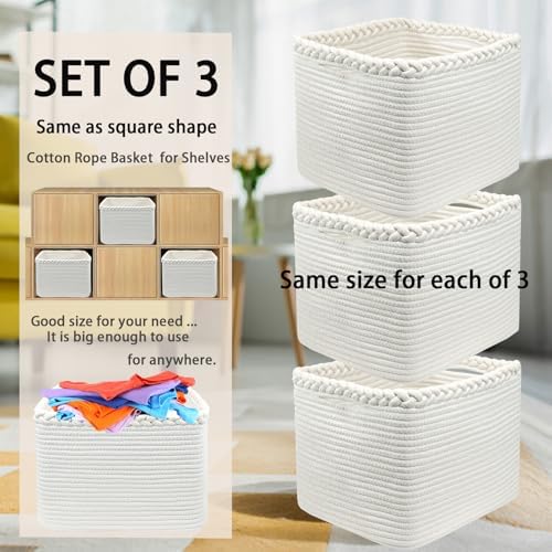 COMFY-HOMI 3PACK Cotton Rope Square Basket with Handles for Shelves| Storage|Baby Basket for GIF|Shoe Basket for Organizing|New13.5" x 11" x 9.5" for Living Room - Image 7