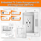 in Wall Cable Management Kit with Brush Wall Plate, AC Outlet & USB-A Port - Image 2