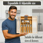 9-Slots Bamboo Drawer Organizers for Kitchen, Expandable Silverware Drawer Organizer, Multipurpose Utensil Organizer for Kitchen Drawers, Large Cutlery Drawer Organizer for Spoons, Forks & Knives - Image 3