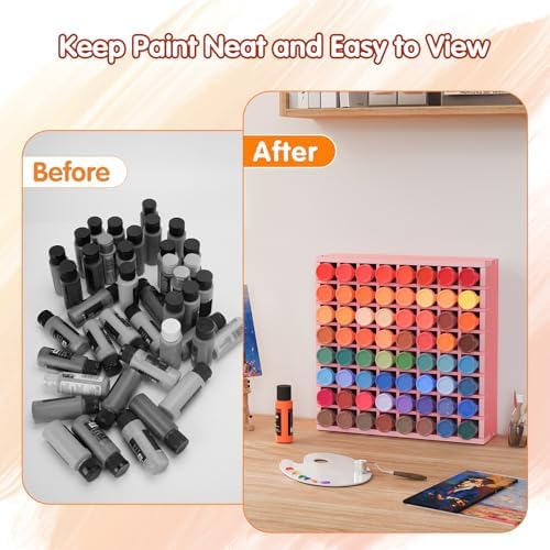 Krafetto 64-Grid Paint Organizer for 2 Oz Bottles, Wall Mount, Pink - Image 7