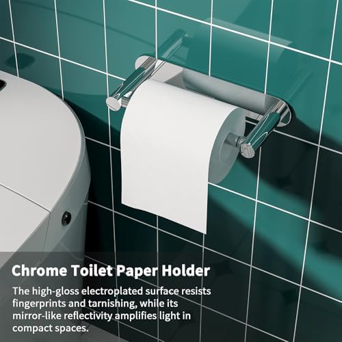 Adhesive Toilet Paper Holder, Self Adhesive Double Post Pivoting Toilet Tissue Holder, Stick on No Drill Toilet Paper roll Holder for Bathroom, Stainless Steel & Zinc Alloy, Polished Chrome, 2Pack - Image 2