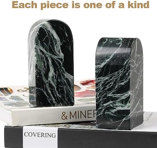 Koville Italian Natural Marble Bookends for Shelves, Decorative Book Ends, 7lbs Heavy-Duty Marble Book Holders, Bookshelf Apartment Decor for Normal Books/CD/Video Games(Verde Remeggiato) - Image 6