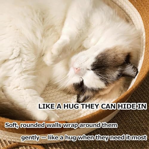 Instinct Basket, Stimuli Handwoven cat Basket Rope Cotton with Cushion, Eliminates Bed Rejection Round Pet Basket, Boho Catbed for Cats Handwoven Scratchable Breathable Weave (Small-B) - Image 7