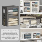 4 Pack Clothes Storage Bins with Metal Frame - 66L Stackable Storage Box with Lid，Foldable Storage Container Organizer for Clothes，Linen Fabric Storage Box with Clear Window＆Zippers＆Handles - Image 2