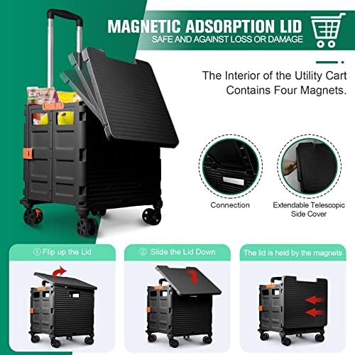 FELICON SELORSS Folding Utility Cart Portable Rolling Crate Handcart-Black - Image 2