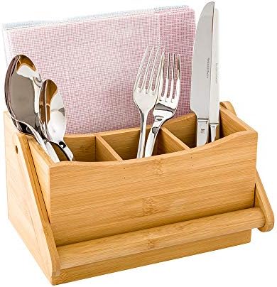Restaurantware-8.25 x 5 x 9.25 Inch Silverware Caddy With Napkin Holder, 1 Durable Outdoor Utensil Holder - Built-In Handle, 4 Slots, Bamboo Picnic Silverware Holder, For Knives, Forks, And Spoons, by Restaurantware
