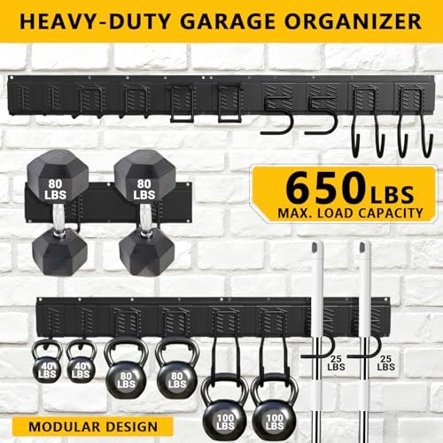 Garage Tool Organizer Wall Mount, Heavy-Duty Garage Storage System and Garden Tool Organizer with Adjustable Hooks for Shovel, Snowboard, Yard Tools and Shed (64"-10hooks) - Image 2
