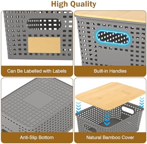 Stackable Storage Baskets: 8 Pack Plastic Baskets Bins, Gray - Image 3