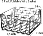 TOPZEA 2 Pack Black Metal Food Storage Basket for Pantry Organization, Foldable Wire Cabinet Organizers with Handle, Canned Goods Snack Baskets Freezer Bins for Organizing Kitchen, Bathroom, Garage - Image 2