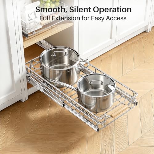 Pull out Cabinet Organizer, 9"W X 21"D, Heavy Duty Smooth Sliding Under Cabinet Shelves for Pots and Pans, Full-Extension Roll out Drawers, Slide out Organization for Home Kitchen Pantry - Image 3