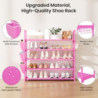 VILICK Shoe Rack for Closet Shoe Organizer Space Saver Storage for 20-25 Pair Shoe Shelf with Hook and Side Pocket Free Standing 5 Tier Shoe Rack Organizer for Entryway,Small Spaces, Pink - Image 4