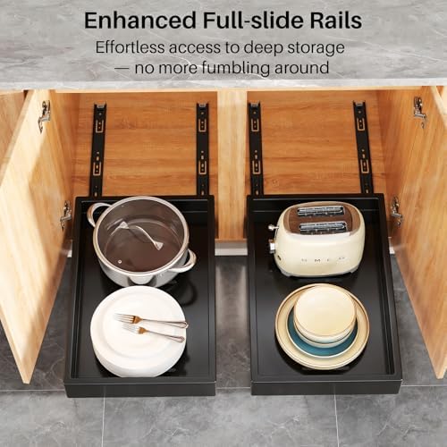 Pull out Cabinet Organizer, 21"Deep, 20"Wide Full-Extension Heavy Duty Slide out Drawers with Nano Adhesive, Roll Out Shelves Sliding Cabinet for Kitchen, Bathroom, Pantry, Under Sink Storage(Black) - Image 4