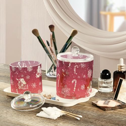 Gradient Red Christmas Santa Claus Deer Candy Canes Qtip Holder Waterproof Dustproof Apothecary Jars with Lids For Bathroom Cotton Swabs Makeup Sponges Floss Picks Bath Salts 2 Pack - Image 5