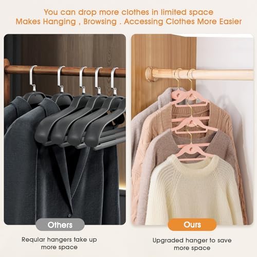 Heavy Duty Velvet Clothing Hangers, 20 Pack Light Pink - Slim Stackable Non-Slip Felt Suit Hangers with 360° Swivel Gold Hook for Dorm & Space Saving, Adult Clothes Hangers - Image 5