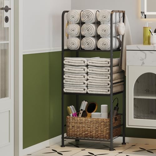 3-Tier Freestanding Cabinet Towel Rack Metal Stand, Black by Unknown
