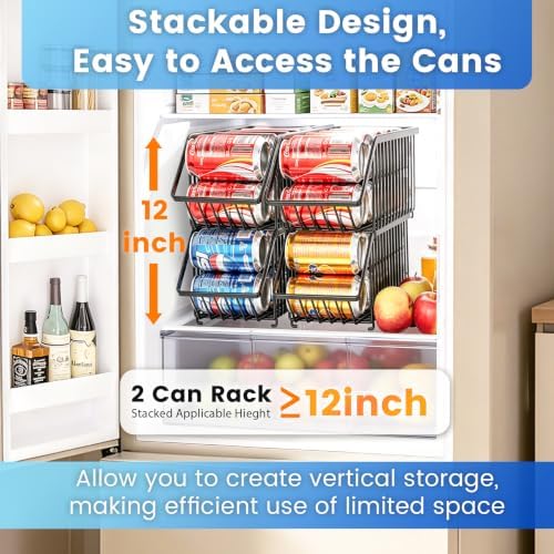 Stackable Soda Can Organizer Rack, Stacking Can Dispensers Refrigerator Organizer Bins Pop Soda Dispenser Canned For Fridge, Freezer, Kitchen, Cabinets (Black, 6) - Image 5