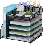 Lavatino Desk Organizer, 5-Tier Metal Mesh Paper Letter Tray with 1 File Holders & 7 Flexible Dividers for Office or Home Desk Organizers and Accessories, Keep Workspace Supplies Neat, Black by Lavatino