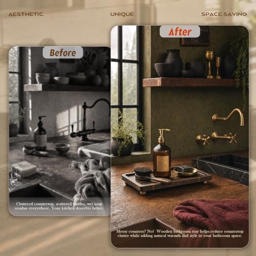 Dark Acacia Rustic Bathroom Tray for Kitchen Counter, Sink, Vanity, Brown - Image 4