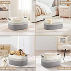 60L Woven Laundry Basket Hamper with Leather Handles,Grey - Image 4
