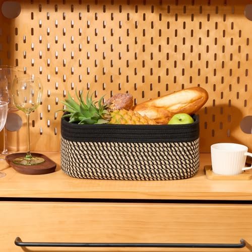 MiniArk Small Storage Baskets for Organizing | Closet Organizer Bins | Shelf Toy Basket | Woven Rope Baskets | Cube Decorative Box | Shallow Basket | 13x8.5x5.1” | 3 Packs Black Brown - Image 5