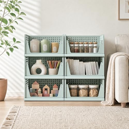Pinkpum Green Boy Closet Organizers and Storage Stackable Plastic Drawer Basket for Clothing Stackable Storage Bins Shelf Storage Container for Rv Closet Wardrobe Bedroom Bathroom Playroom Man 6 Pack - Image 6
