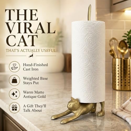 WallCharmers Gold Cat Paper Towel Holder & Metal Toilet Paper Holder Stand - Image 2