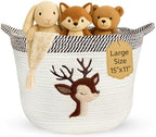 Deer Baby Storage Basket, Woven Cotton Rope Nursery Bin, 15x11 in by KeminaBlankets