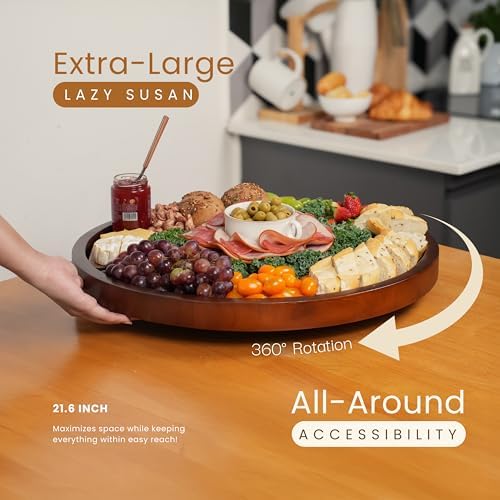 CONMEOCON- 22" Large Wooden Lazy Susan for Table Top, Kitchen Countertop Organizer with Modern Farmhouse Style, Lazy Susan for Charcuterie Boards Cheese Board - Image 5