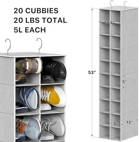 Simple Houseware 20 Section Shelves Hanging Shoes Organizer, Gray - Image 3