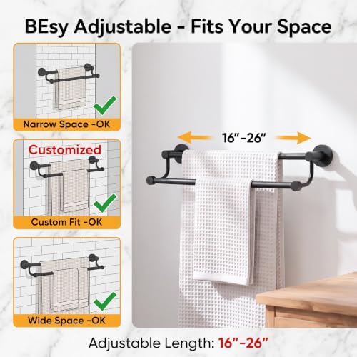 BESy Double Towel Bar Towel Rack for Bathroom Bath Wall Mounted Matte Black - Image 3